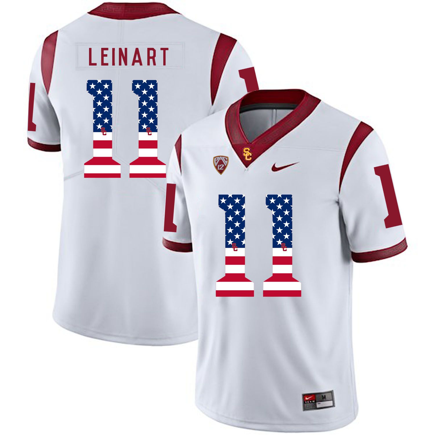 Men USC Trojans 11 Leinart White Flag Customized NCAA Jerseys